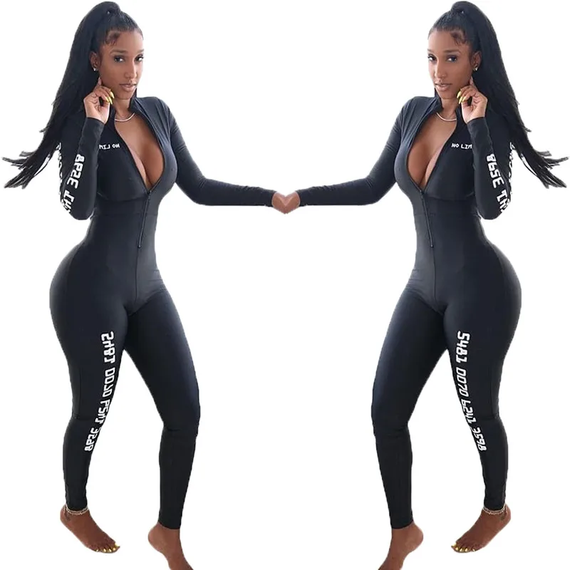 2019 модные черные пикантные Bodycon комбинезон с длинным рукавом боди Женская обувь