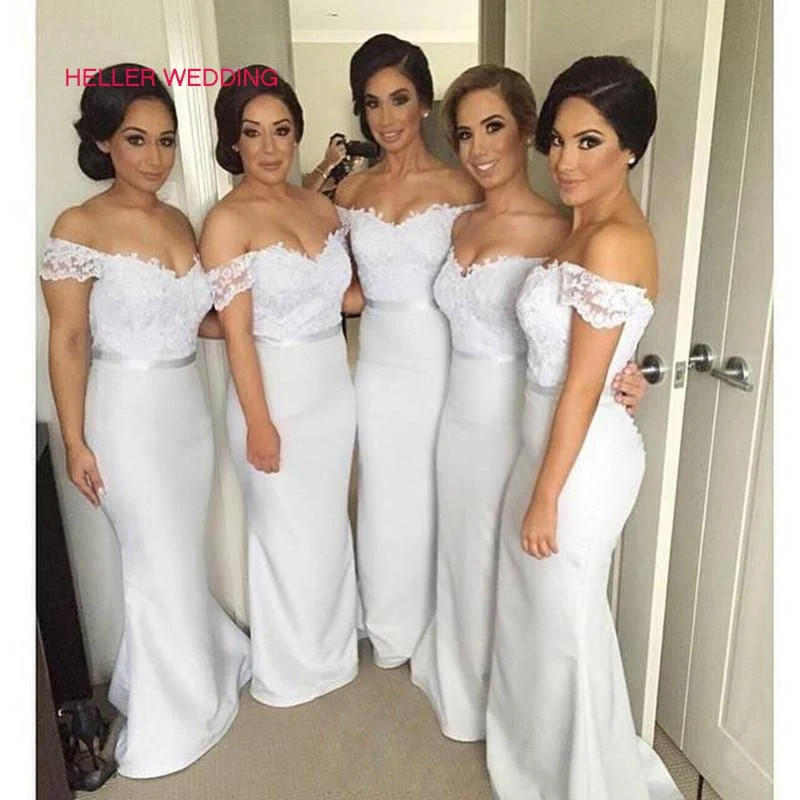 Awesome White Bridesmaids Dresses For Women Top Lace Off The Shoulder V Neck Floor Length Mermaid Brides Maid | Свадьбы и торжества