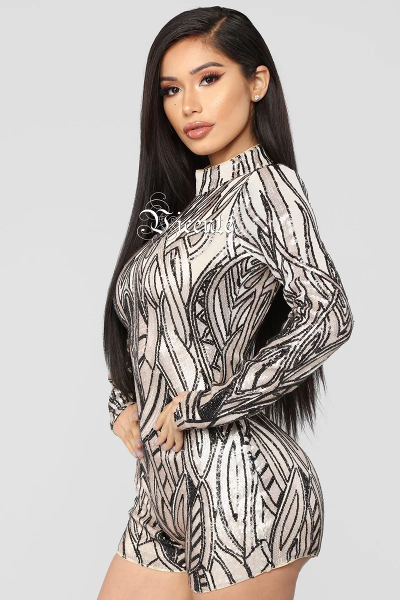 VC 2020 Новый Шикарный белый блестящий дизайнерский мини-комбинезон с длинными