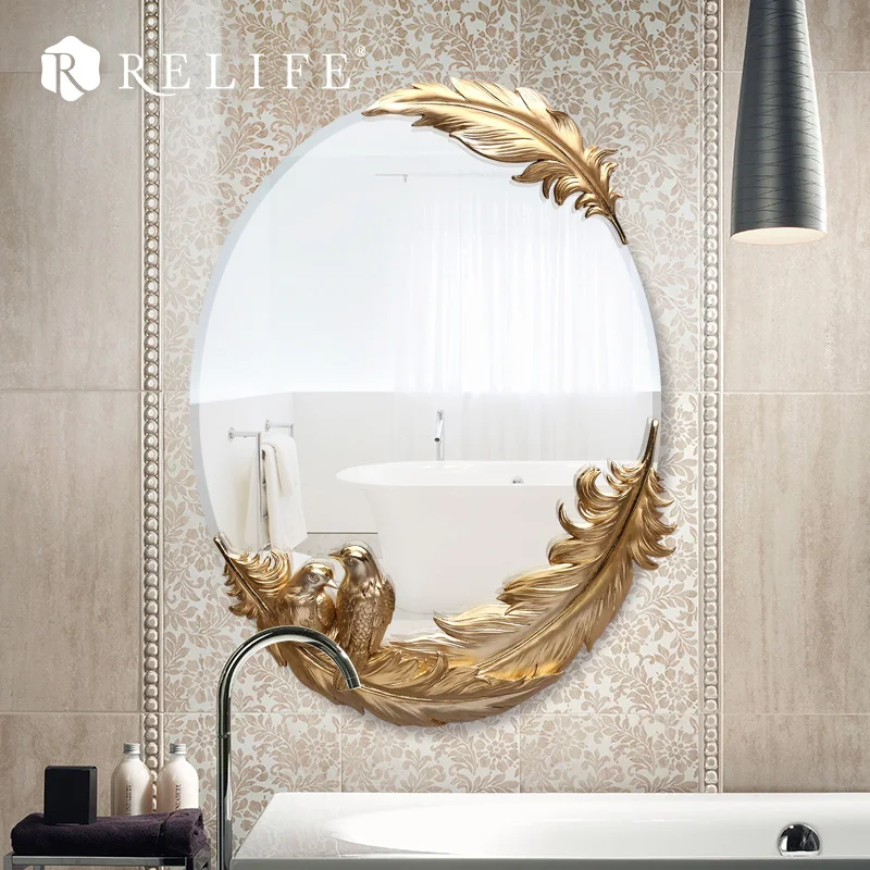 Хит продаж декоративное настенное зеркало с перьями овальные противотуманные