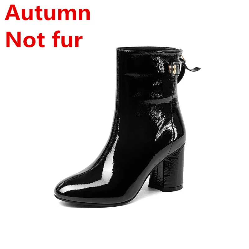black not fur MORAZORA/горячая Распродажа, ботинки из натуральной кожи осенне-зимние ботильоны для женщин на высоком квадратном каблуке женские мотоциклетные ботинки на молнии - Цвет: black not fur