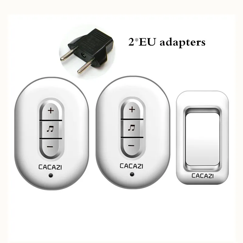 Silver 1x2 EU Умный беспроводной дверной звонок CACAZI, водонепроницаемый, пульт дистанционного управления 280 м, штепсельная вилка стандарта США, ЕС, Великобритании, 1 Батарейная кнопка, 1 приемник, домашний беспроводной дверной Звонок - Цвет: Silver 1x2 EU