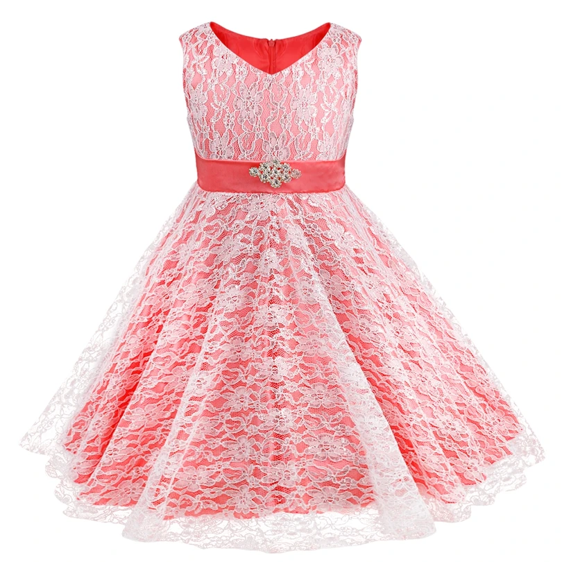 Кружевное платье пачка с цветами для девочек TiaoBug треугольным вырезом и на