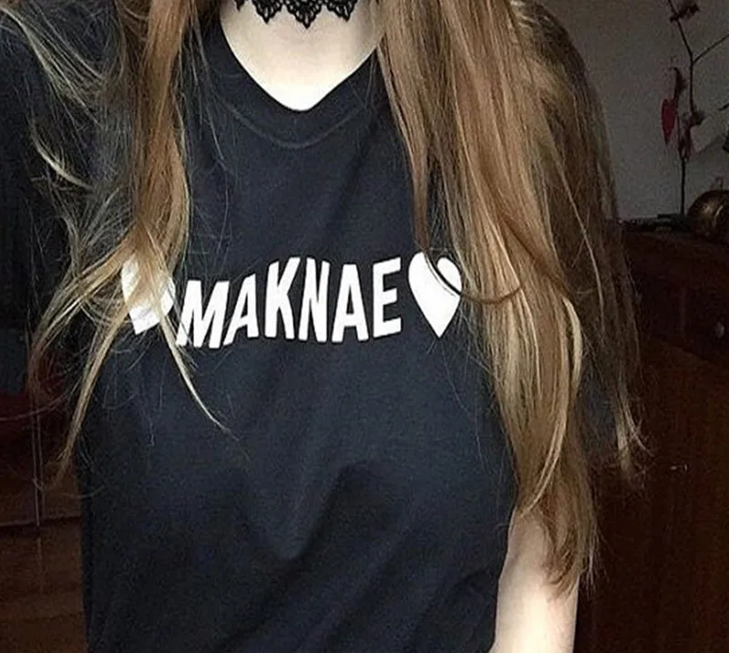 2018 Новая модная футболка с принтом сердца Harajuku Hipster женская черная белая s