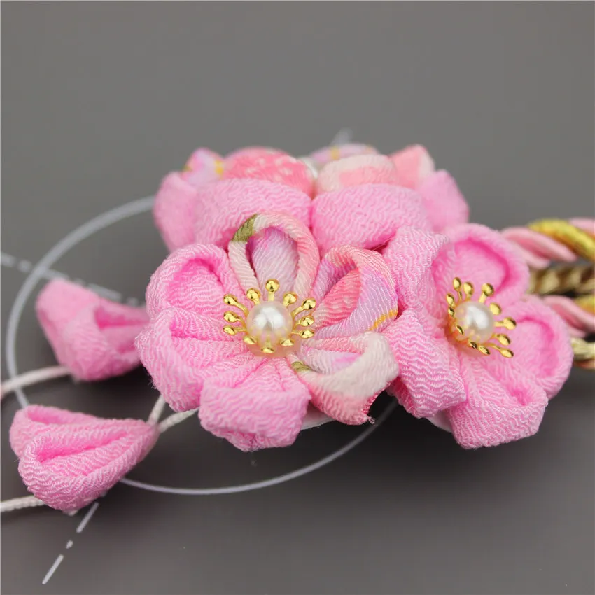 Японский стиль tsuami Kanzashi Розовый Красный Цветок сакуры заколка для волос кимоно гейши ручной работы головной убор HW001