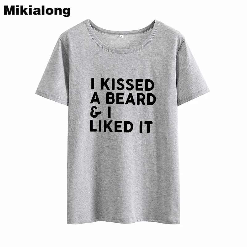 Смешные футболки Mikialong с надписью I Kiss A борода женские 2018 круглым вырезом и