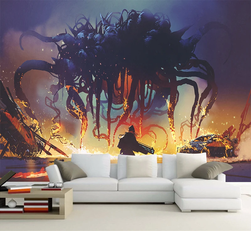 3D обои на заказ робот-осьминог монстр и мир огня плакат для кафе бара домашний