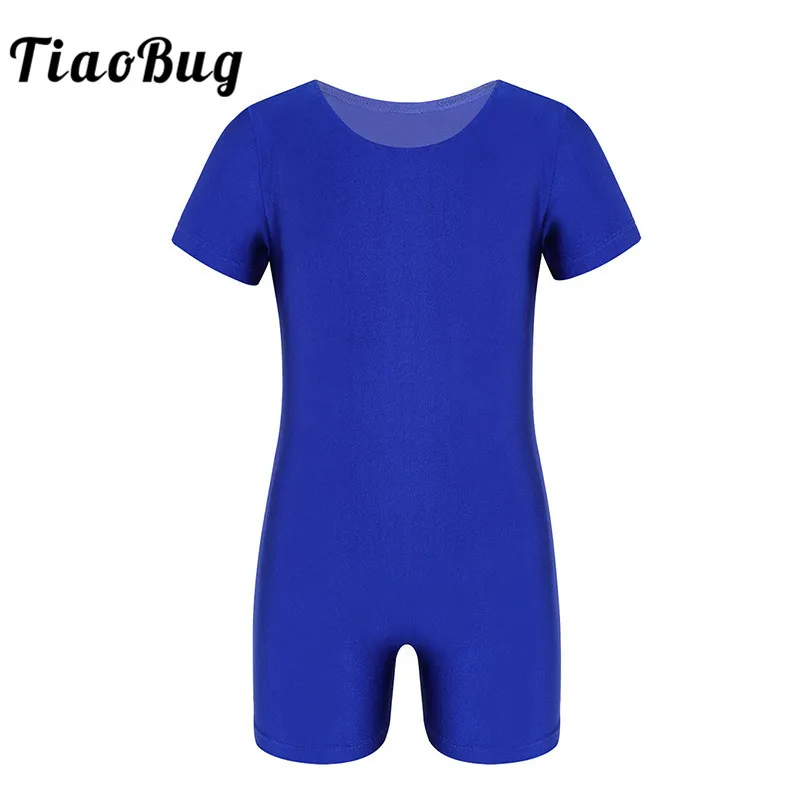 TiaoBug/Детские Однотонные эластичные балетные гимнастические леотарды с короткими