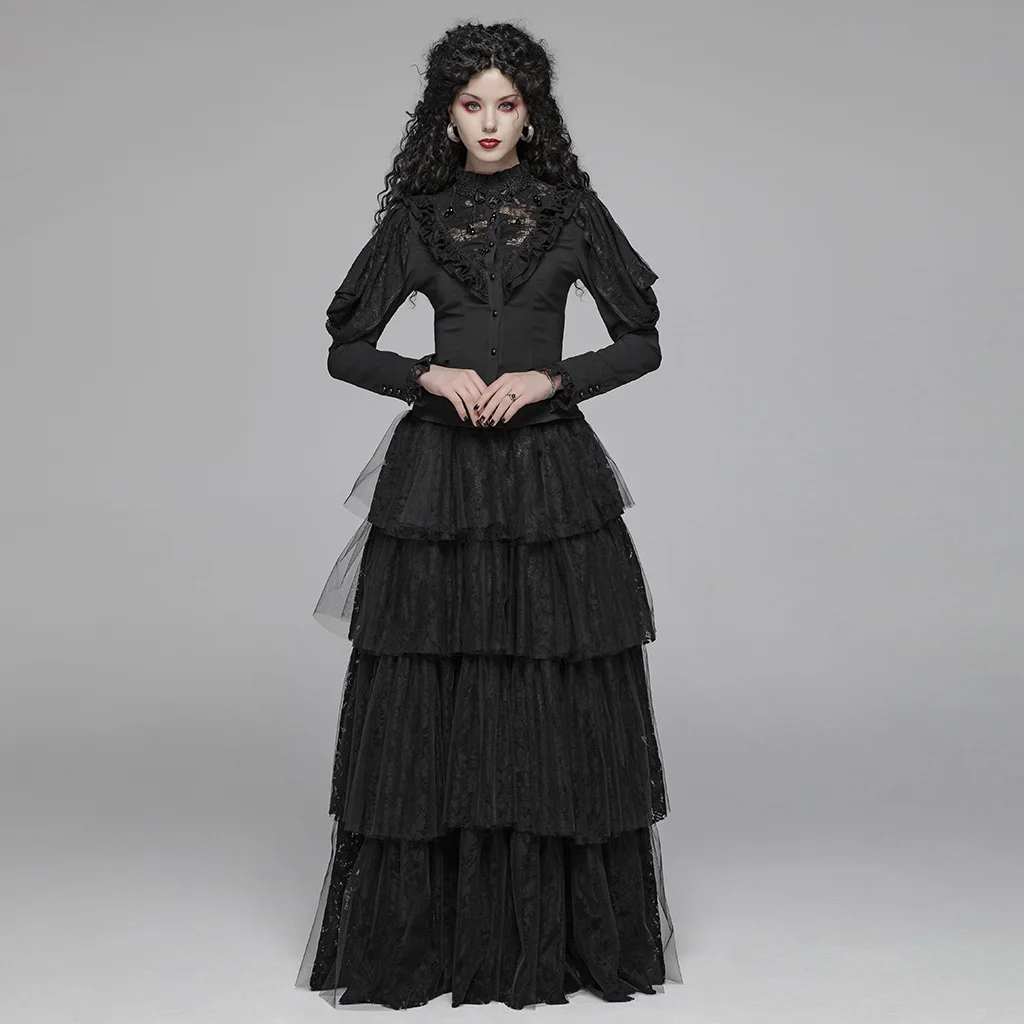 Женская готическая рубашка в стиле Панк RAVE черная Асимметричная кружевная