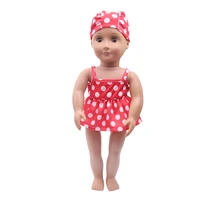 doll clothes polka dot red swimsuit skirt swim cap bikin accessories fit 18 inch girl doll and 43 cm baby dolls c380