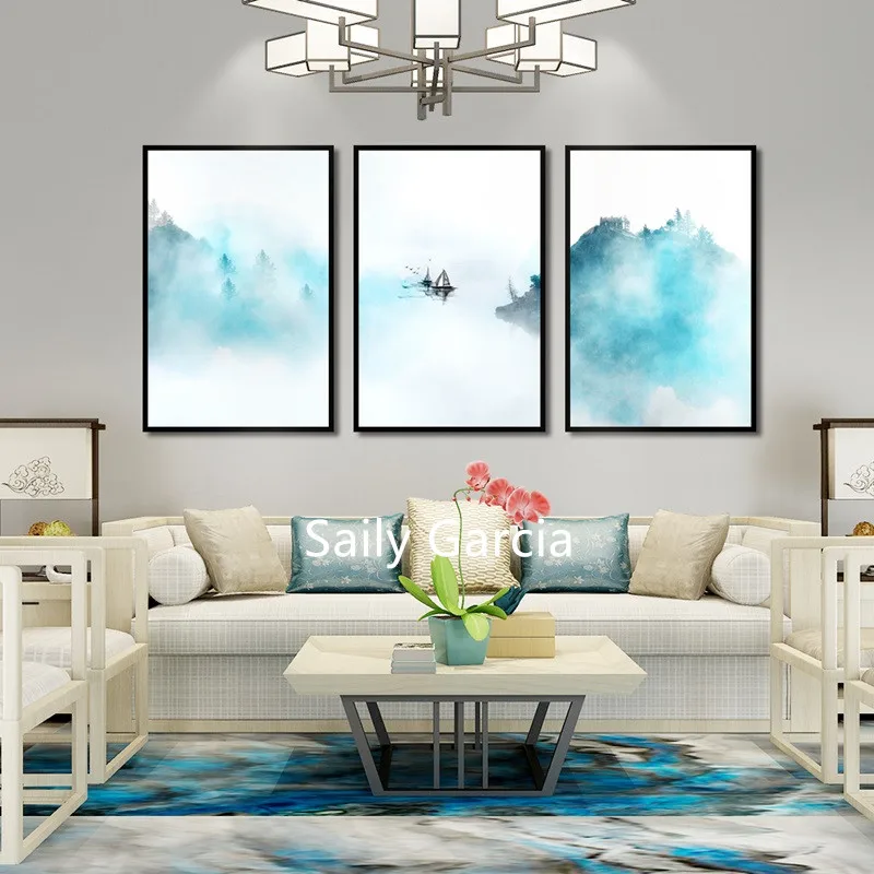 Красочный китайский пейзаж лодка свободная ручка настенная Картина на холсте