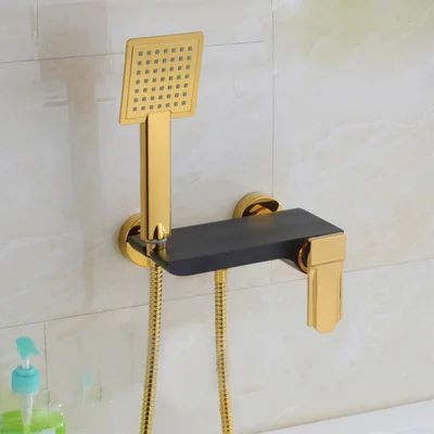 Wall Mounted Chrome Brass Gold Plate Bathroom Shower Faucet Set Bath Mixer Tap With W/ ABS Hand Head | Обустройство дома