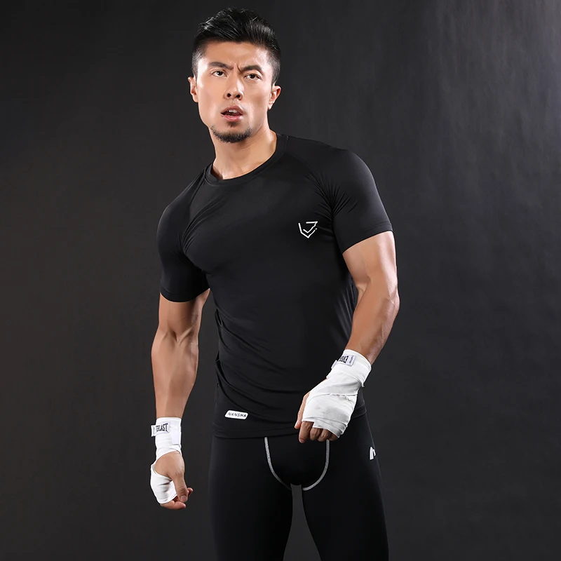 Быстросохнущая компрессионная Мужская футболка с коротким рукавом для бега