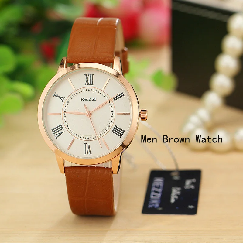 men brown watch Новое поступление, брендовые кварцевые часы KEZZI с кожаным ремешком, повседневные модные часы с черепом и циферблатом, японские водонепроницаемые мужские часы - Цвет: men brown watch