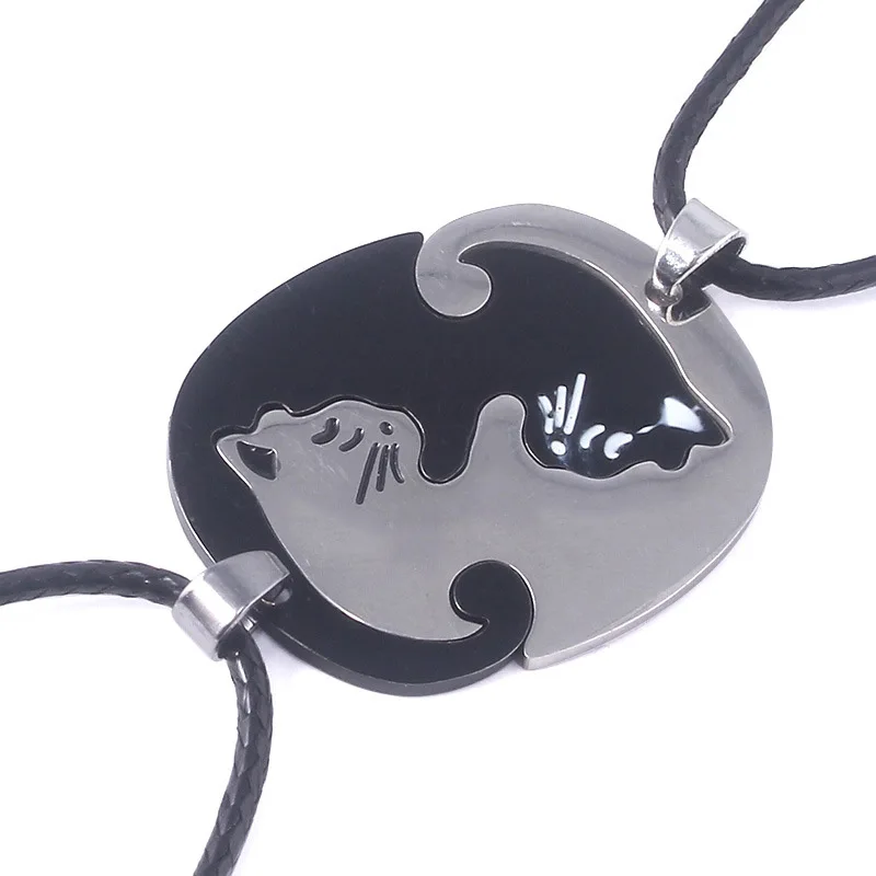 2 шт любовь пара ювелирных изделий из нержавеющей стали кошка кулон ожерелье тона