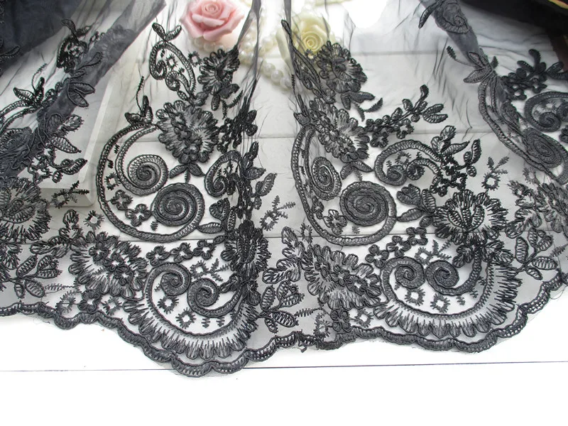 

5yards/lot 26cm new Fashion Mesh Cord Embroidery Lace trim black/off white Material for Bridal Dresses lace trim