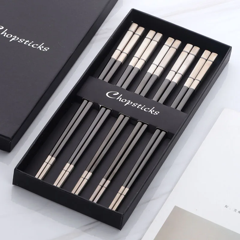 10 pairs with box Роскошные 10 пар подарок 304 Нержавеющая сталь Китайский Подставка под палочки для еды набор экологически чистые металлические Чоп Палочки Посуда, кухонная утварь - Цвет: 10 pairs with box