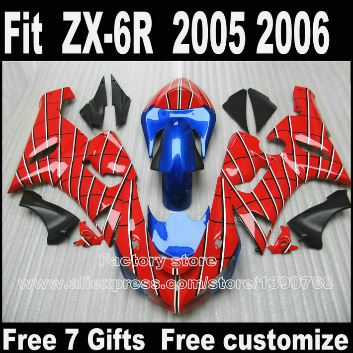 Пластик обтекатель комплект для Kawasaki ZX6R 2005 2006 ZX 6R 05 06 ниндзя 636 синего красного