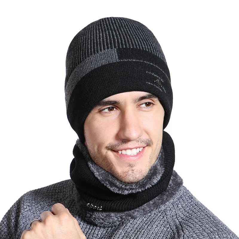 Новинка, зимние шапки для мужчин, высокое качество, на каждый день, Skullies Beanie, шапка, в полоску, дизайн, зимняя шапка, шерстяной шарф, шея, теплая, вязаная шапка