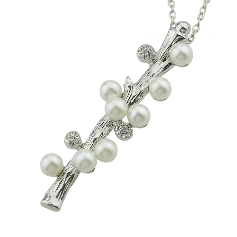 Украшение FANHUA серебристого цвета с длинной цепью, воротником, серыми и белыми подделочными жемчужинами и подвесками в виде узора ствола. Ожерелье для женщин.