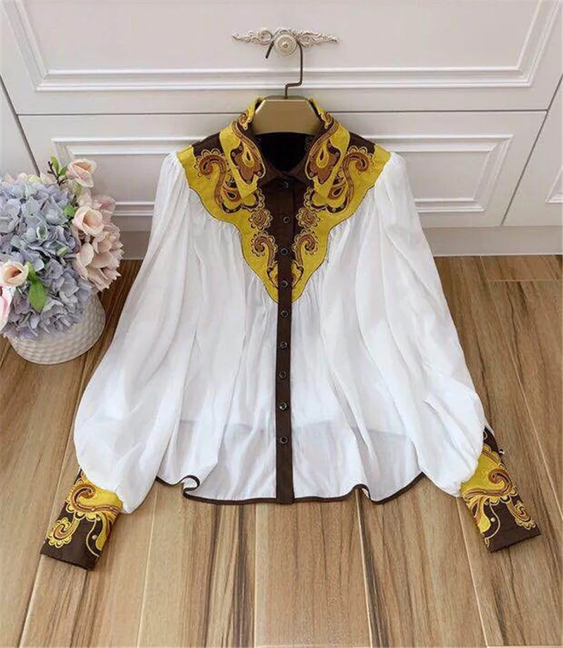 Высокое качество 2019 Винтаж лоскутное вышивка Свободная блузка и шорты комплекты