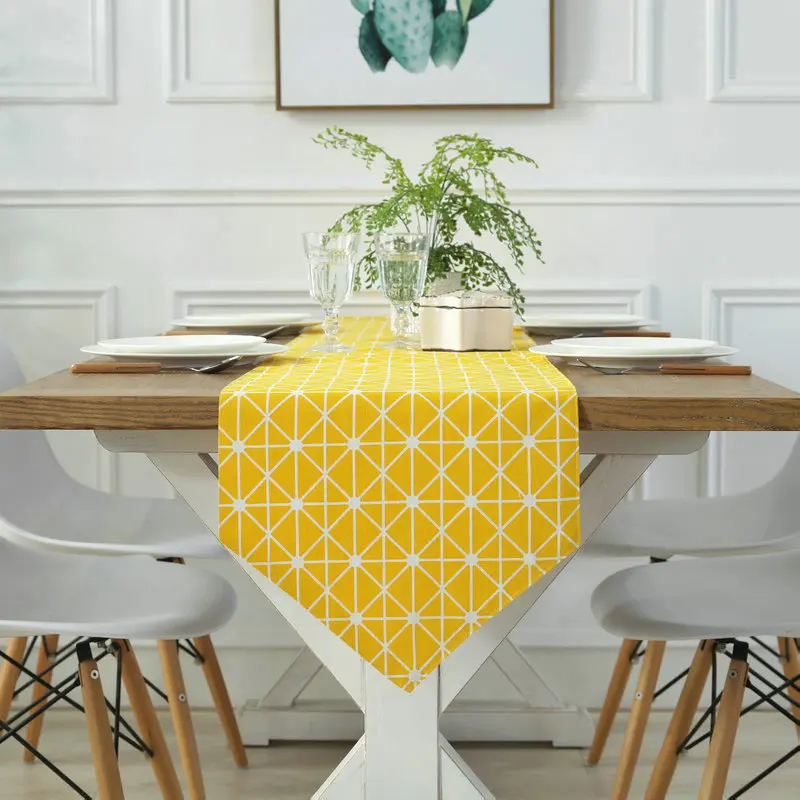 LEMOR Yellow Geometric Table Flag Modern Minimalist Desktop Cover Plaid Creative Cloth Tapete Decor Home Textile | Дом и сад