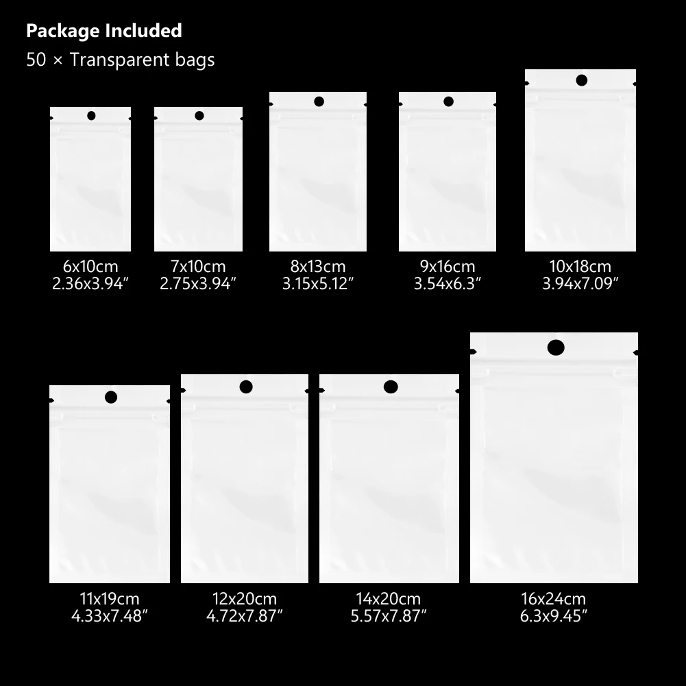 50PCS 100PCS White Clear Self Seal Zipper Plastic Retail Packaging Poly Pouches Ziplock Zip Lock Bags Package With Hang Hole