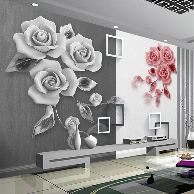 

wellyu papel de parede papier peint Custom wallpaper Relief Rose Art Television Walls wall papers home decor tapety