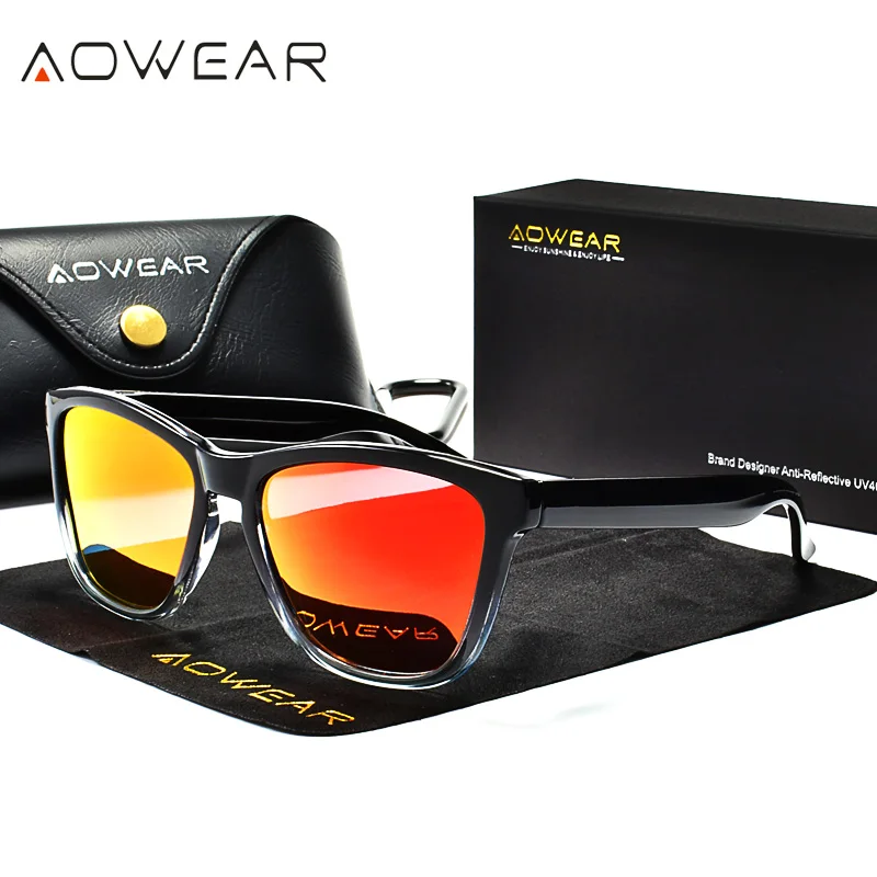 C5 Black Orange AOWEAR, унисекс, квадратные поляризованные солнцезащитные очки для женщин, с прозрачным покрытием, зеркальные солнцезащитные очки для женщин и мужчин, крутые прозрачные Винтажные Солнцезащитные Очки - Цвет линз: C5 Black Orange