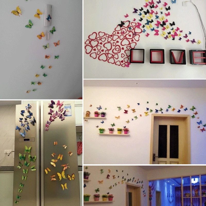 12 шт./Лот 3D наклейки на стену холодильник магнитные бабочки DIY Наклейка домашний