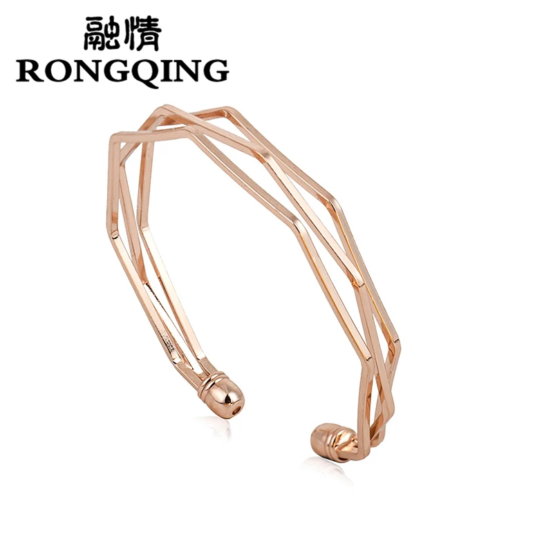 

RONGQING 12pcs/lot Fashion Circle Square Open Bracelet Women Street Taste Geometry Bracelets & Bangles Jewelry Silver Plated