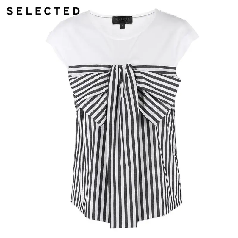Выбранная женская летняя Хлопковая полосатая футболка с бантом S | 4182T4521|Футболки|