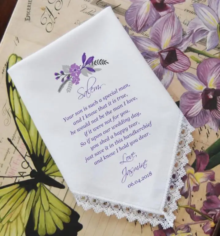 Персонализированный кружевной свадебный носовой платок с принтом-носовой для