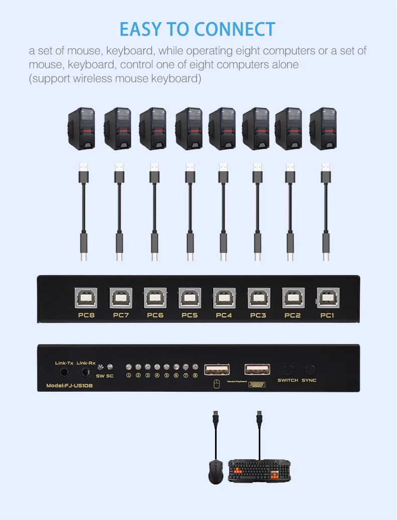8 портов KVM переключатель USB синхронизатор 8 портов синхронный контроллер набор клавиатура/мышь управление 8 шт