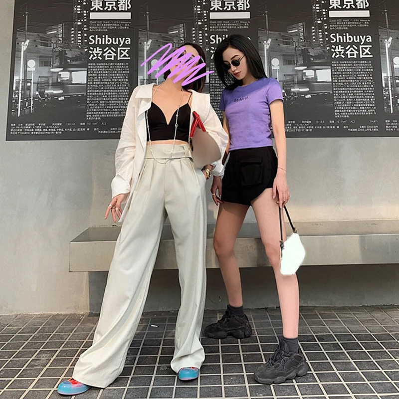 TWOTWINSTYLE летние однотонные женские брюки с высокой талией на шнуровке большого размера широкие брюки женская модная одежда Элегантная новинка