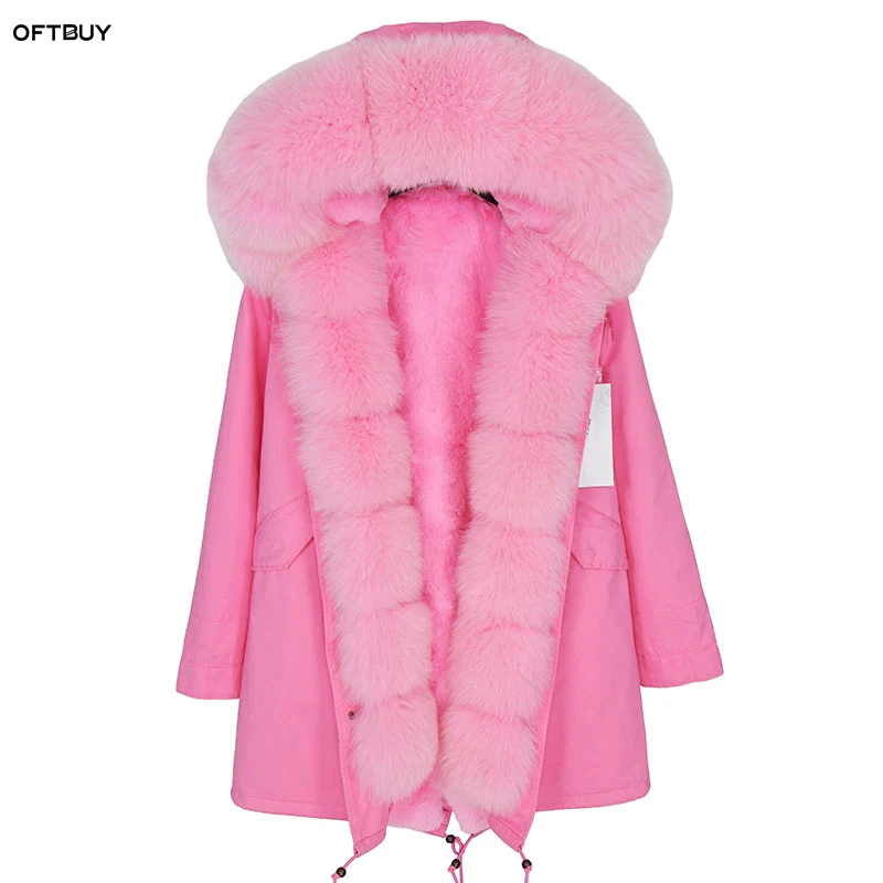 Женская парка OFTBUY длинная теплая куртка с лисьим мехом и подкладкой из