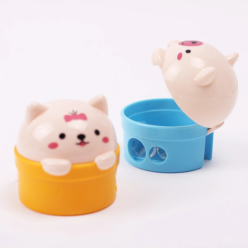 

2PCS New Stationery Double Holes Pencil Sharpener Cartoon Cat and Bear Plastic Pencil Sharpener For Kids Student School Student