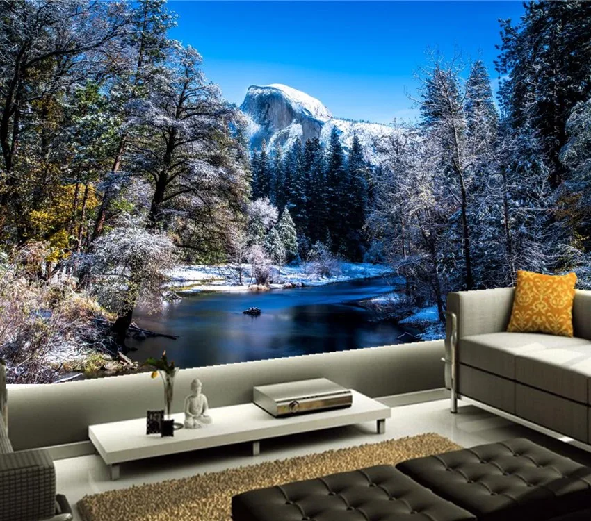 3D фотообои на заказ парки США зимний пейзаж Снежная природа гостиная диван ТВ