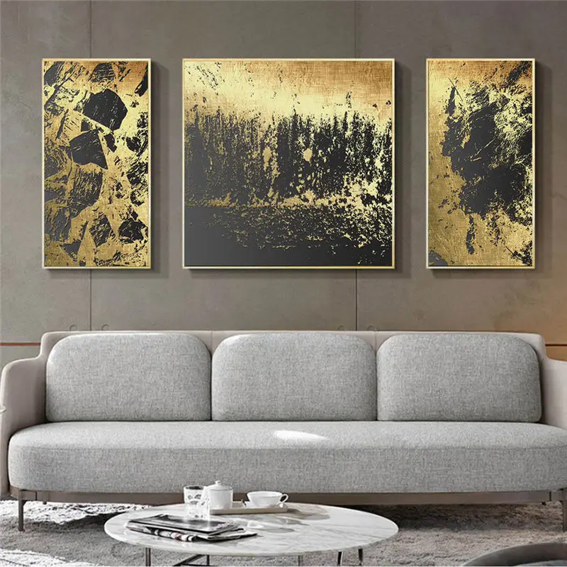 Абстрактный золотистый и черный Скандинавская Картина на холсте Home Decor Wall Art