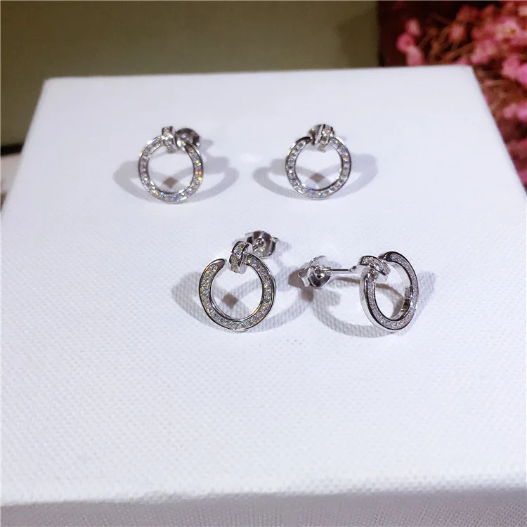 

2019 New Arrival All Matching Fashion Sparkling Zircon Stud Earrings Real 925 Sterling Silver Women Elegant Earrings