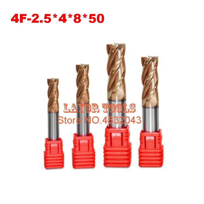 4F-2.5*4*8*50 HRC60 твердосплавные квадратные плоские концевые фрезы покрытие: nano 4