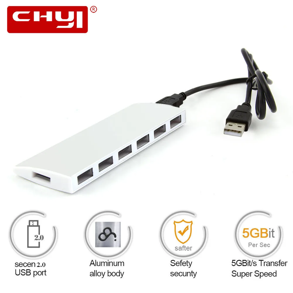 CHYI мульти концентратор USB 2 0 Алюминиевый сплав 7 портов сплиттер внешний адаптер