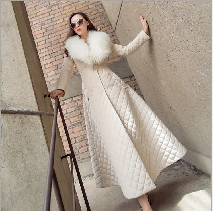 Ropa mujer invierno,, европейский стиль, элегантный, тонкий, настоящий, большой, монгольский, овечий мех, воротник, женские парки, длинное зимнее пальто для женщин