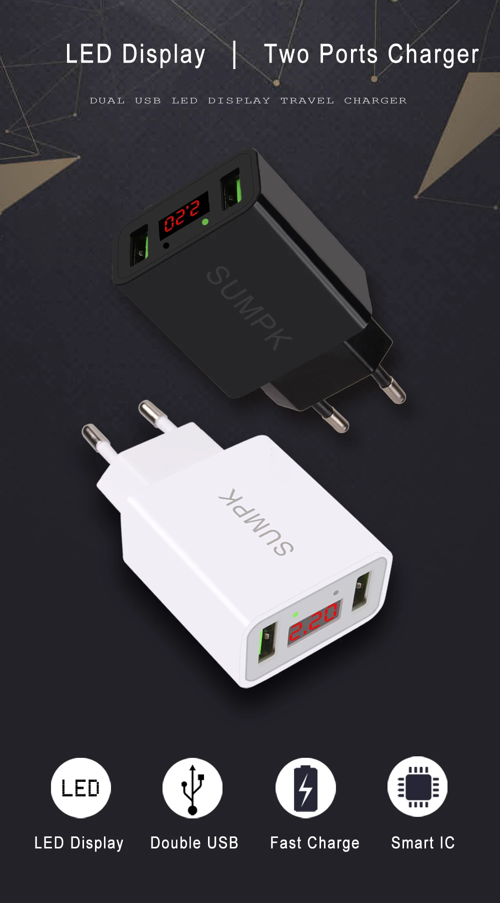 Зарядное устройство для сотового телефона SUMPK с USB разъемом 5 В 2 А|Зарядные