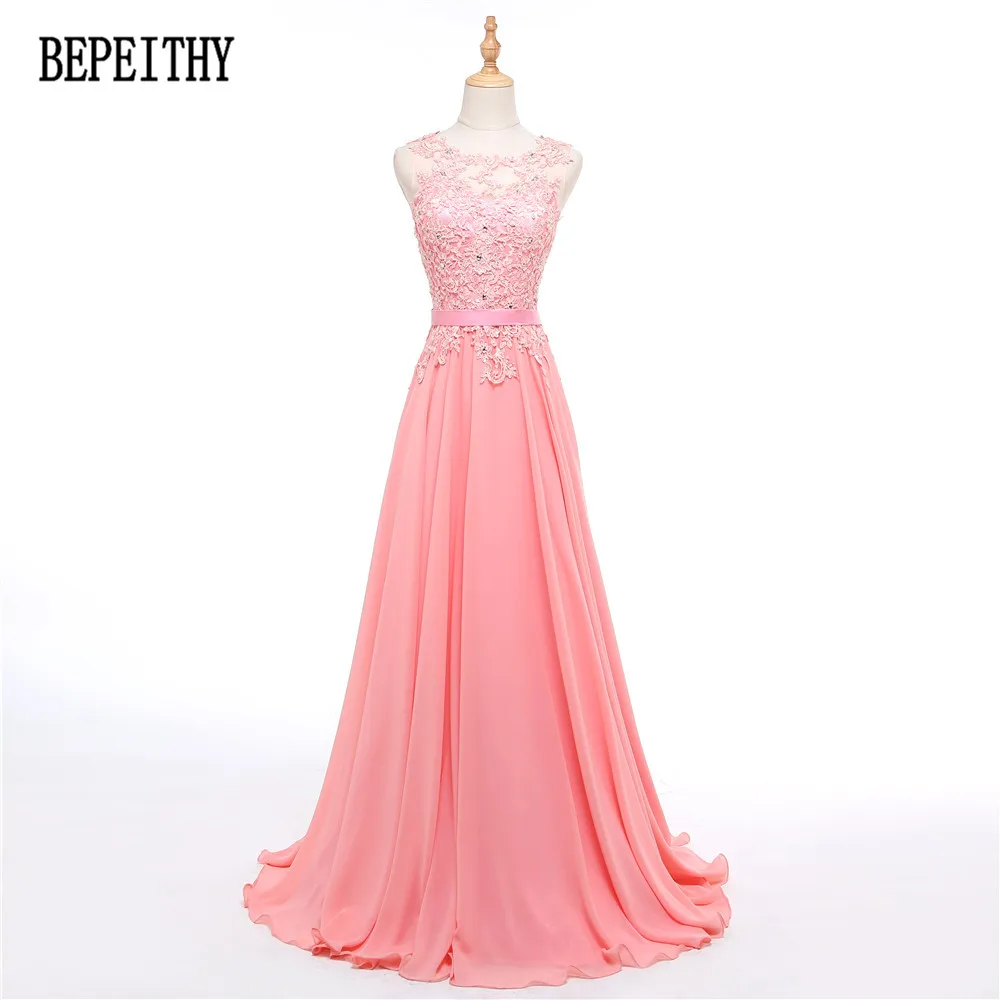 BEPEITHY Vestidos De Festa Тюль Кружева Аппликация вечернее платье кружево сзади бисер А-силуэт шифон Формальное свадебное платье