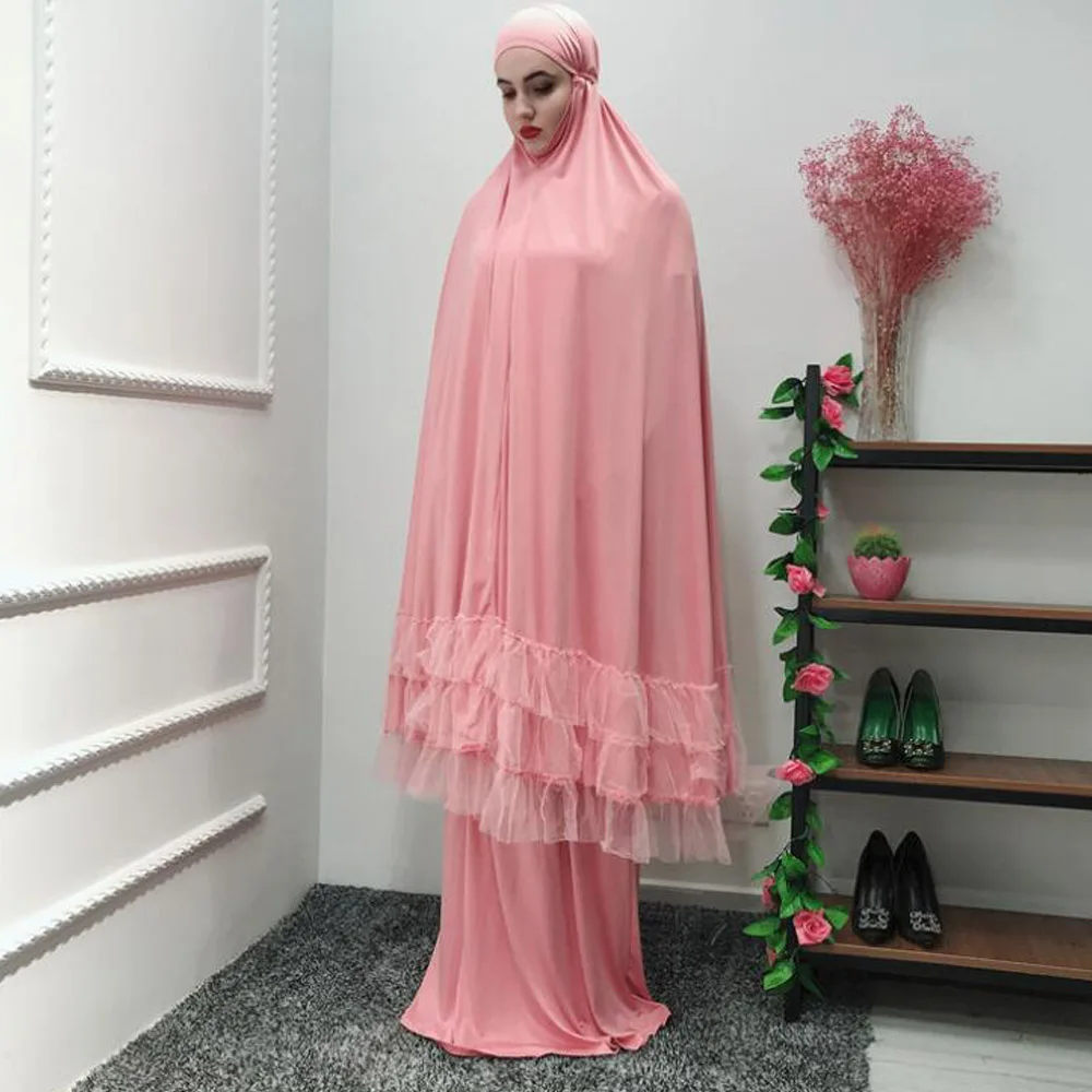 as picture Мусульманская женщина мусульманская молитва платье Арабская абайя джилбаб халат длинное платье Дамы Кафтан кружева Рамадан платье женская мусульманская одежда - Цвет: as picture