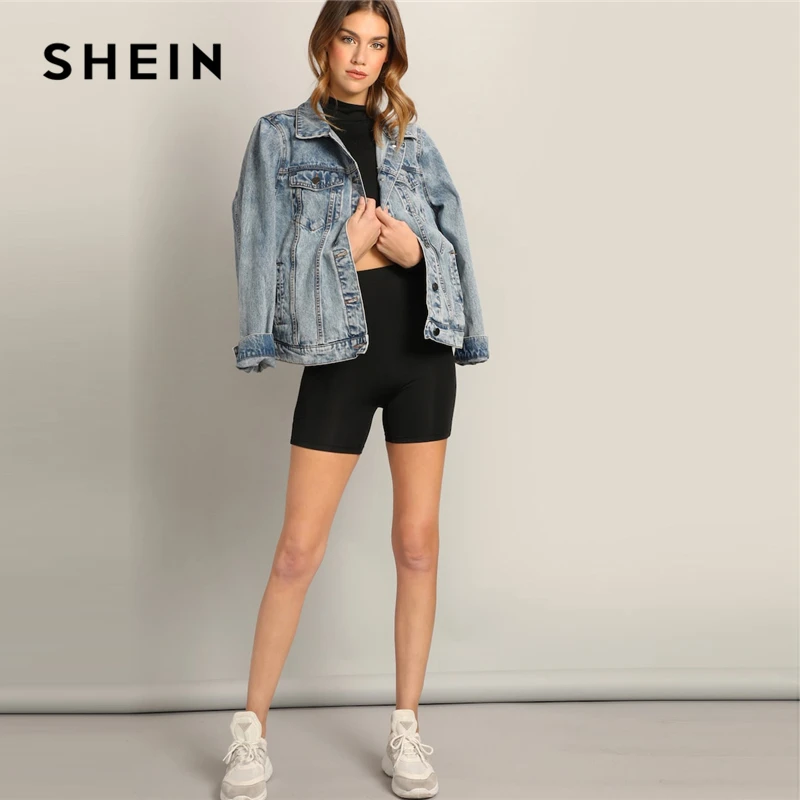 SHEIN Кроп Топ Со Стоячим Воротником И Короткие Леггинсы Летний Повседневный Комплект С Длинными Рукавами