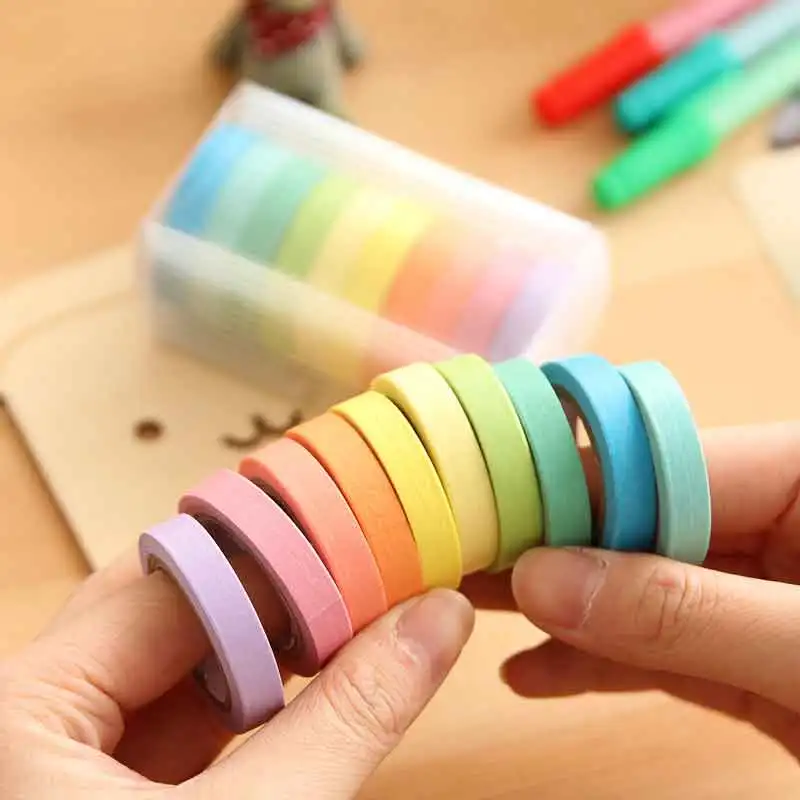 10 шт./лот Macarons маскирующий набор декоративного скотча васи DIY Ремесло Декор лента для скрапбукинга для дневника канцелярские принадлежности для альбома школьные принадлежности 10 цветов