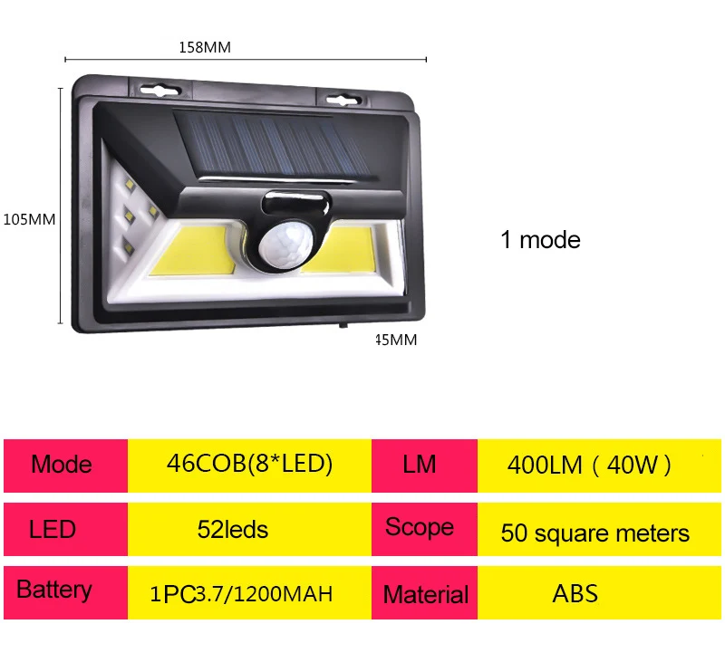 COB 46led Lengthen Солнечная лампа светодиодный настенный солнечный светильник Открытый охранный светильник ing с датчиком движения детектор сад задняя дверь шаг 270 градусов удлинить - Испускаемый цвет: COB 46led Lengthen