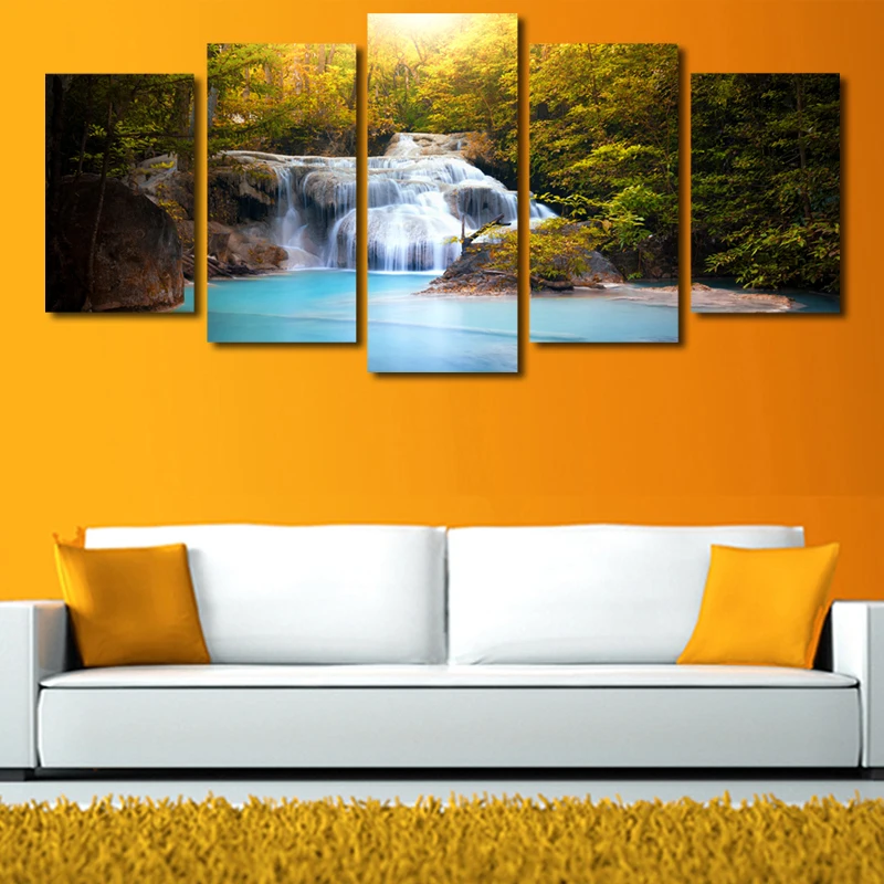 2017 реальная новая Холст Картина 5 шт. (без рамки) водопады рисунок озера принт